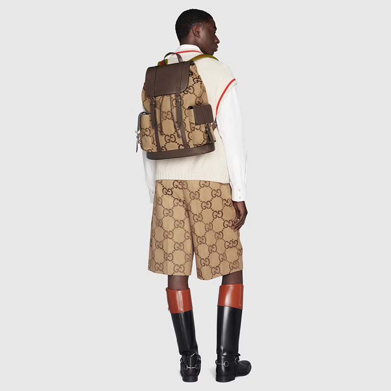G*u*i unisex backpack jumbo gg camel ebony canvas brown leather
