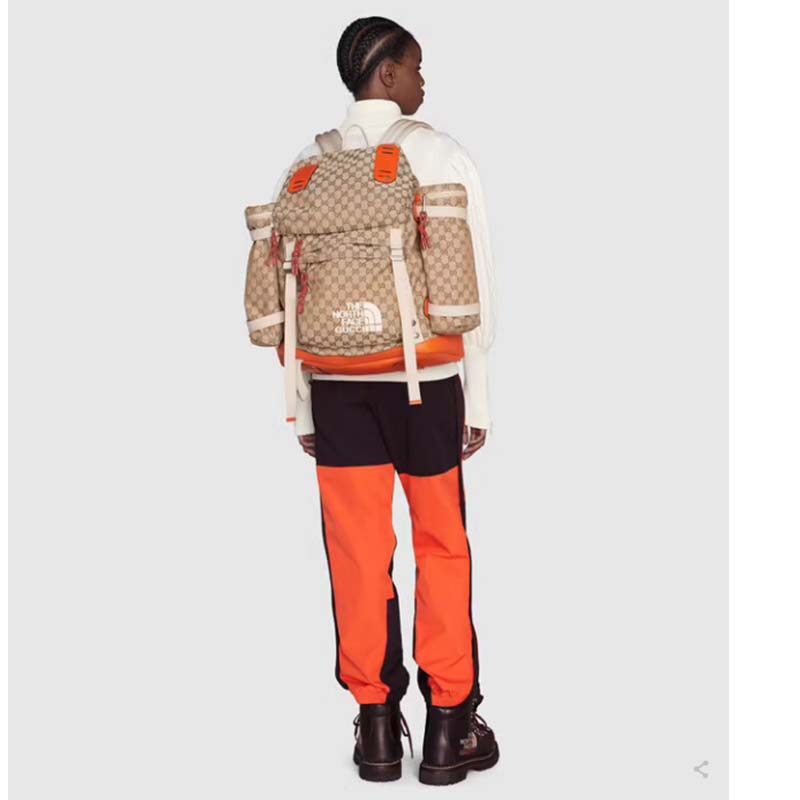 G*u*i unisex the north face x G*u*i backpack beige original gg canvas orange leather