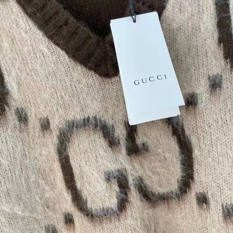 G*u*i men gg mohair wool v-neck sweater beige brown