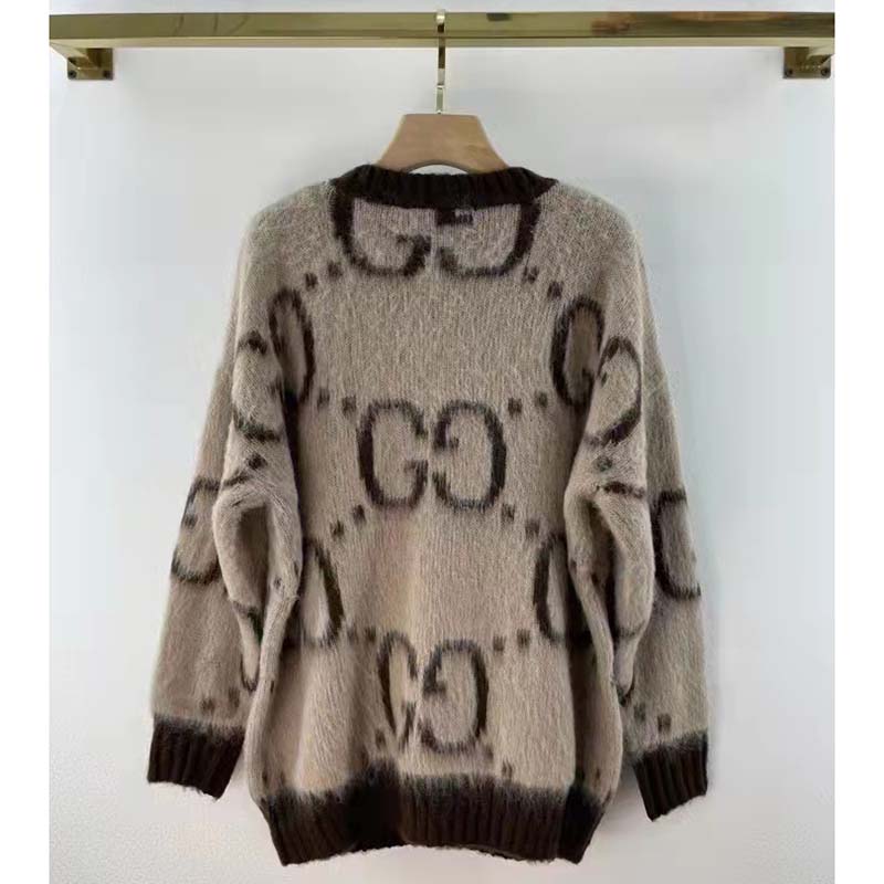 G*u*i men gg mohair wool v-neck sweater beige brown