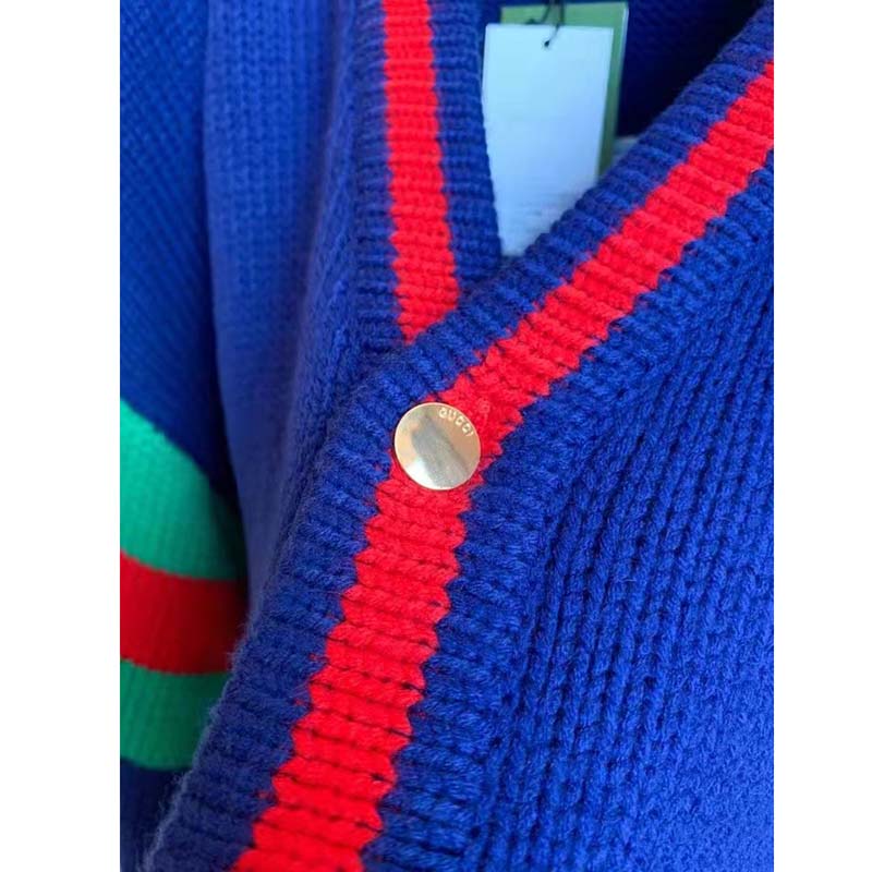 G*u*i women G*u*i 100 wool cardigan blue wool green red v-neck