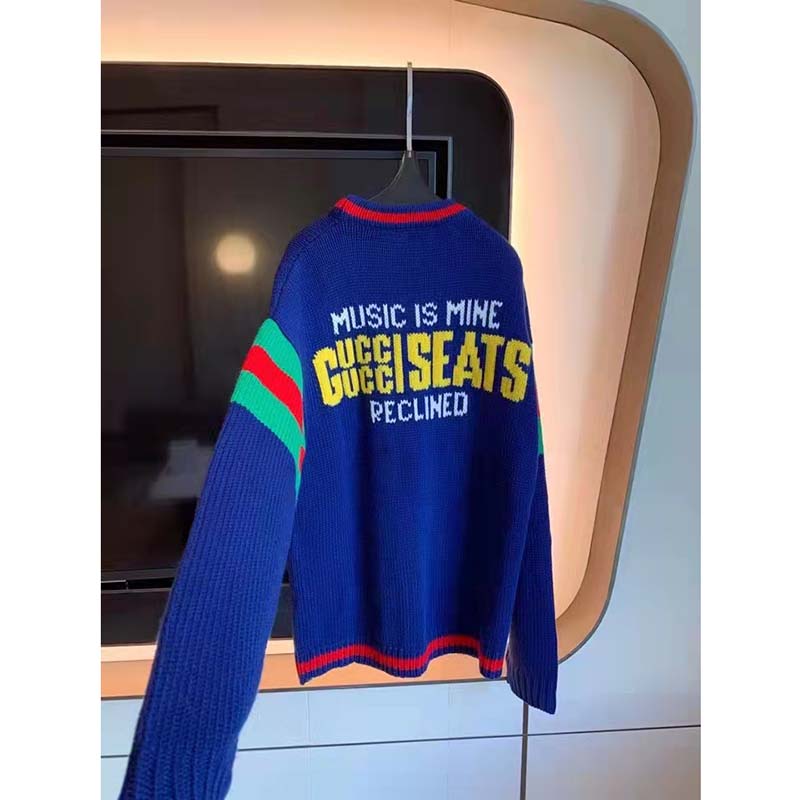 G*u*i gg men G*u*i 100 wool cardigan blue wool green red v-neck