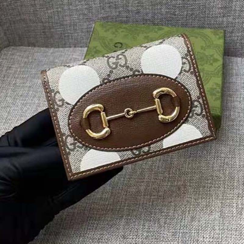 G*u*i men horsebit 1955 card case wallet beige ebony gg supreme canvas