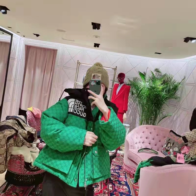 G*u*i women the north face x G*u*i padded jacket green ebony gg canvas