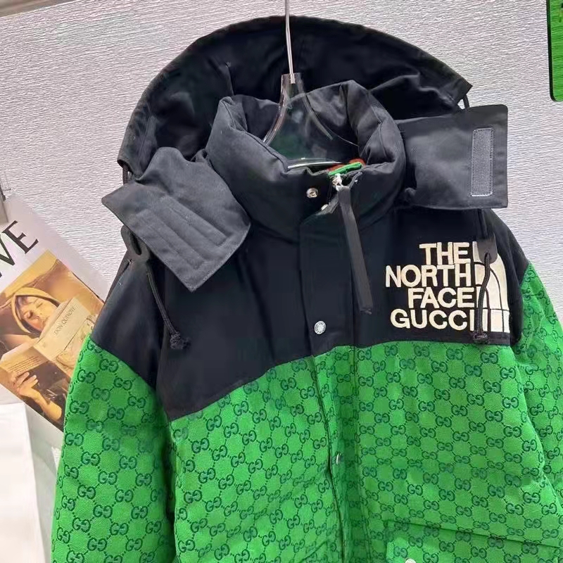 G*u*i men the north face x G*u*i padded jacket green ebony gg canvas