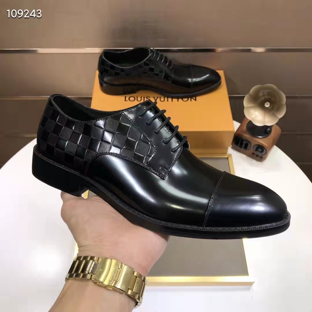 Louis Vuitton LV Men Minister Derby Damier Gglazed Calf Leather Graphite