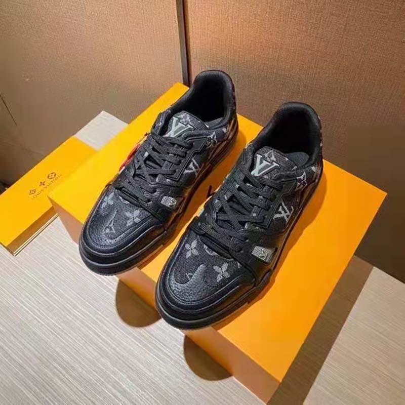 Louis Vuitton Unisex LV Trainer Sneaker Black Monogram Denim Rubber Outsole