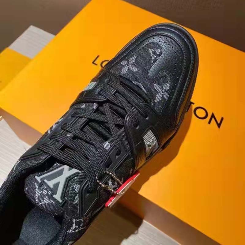 Louis Vuitton Unisex LV Trainer Sneaker Black Monogram Denim Rubber Outsole