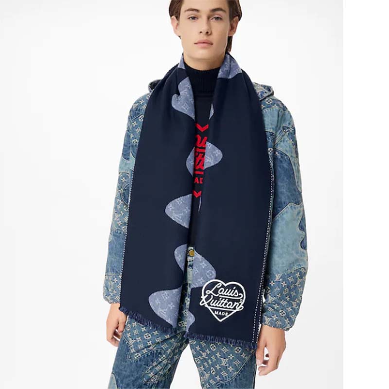 Louis Vuitton Unisex Monogram Drip Scarf Blue 100% Wool Allover Monogram