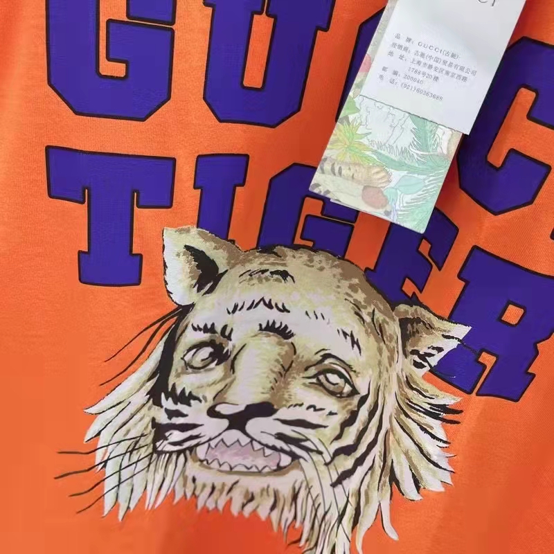 G*u*i gg men G*u*i tiger cotton t-shirt orange jersey crewneck
