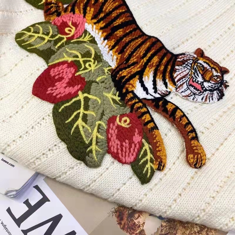 G*u*i gg men G*u*i tiger knit sweater patch wool cotton tiger flower