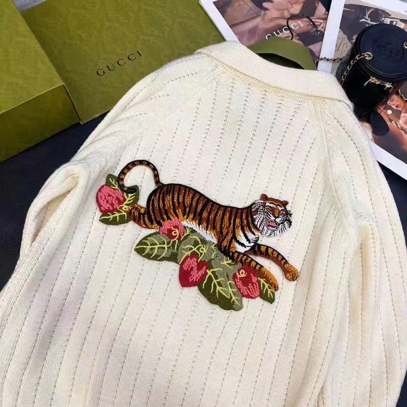 G*u*i gg men G*u*i tiger knit sweater patch wool cotton tiger flower