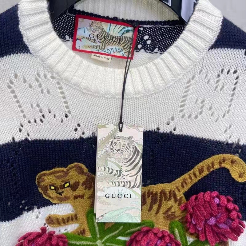 G*u*i gg men G*u*i tiger wool sweater embroidery tiger flower crewneck
