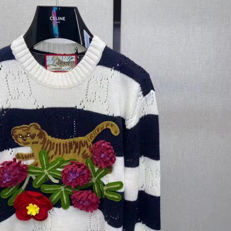G*u*i gg men G*u*i tiger wool sweater embroidery tiger flower crewneck