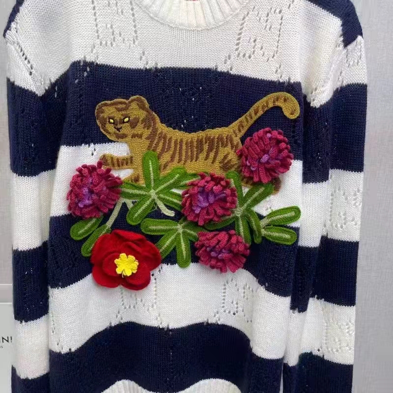 G*u*i gg men G*u*i tiger wool sweater embroidery tiger flower crewneck