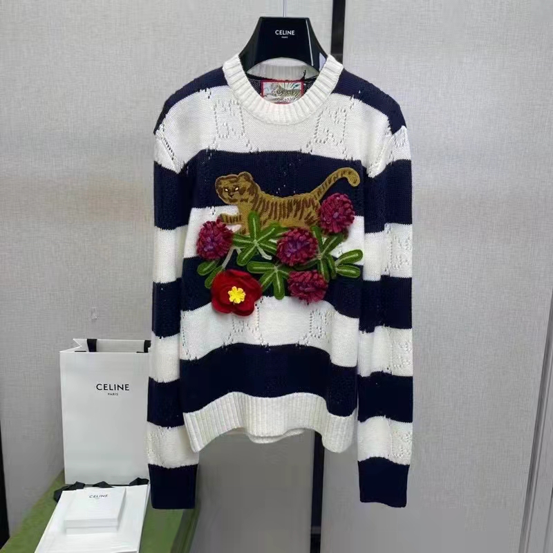 G*u*i gg men G*u*i tiger wool sweater embroidery tiger flower crewneck