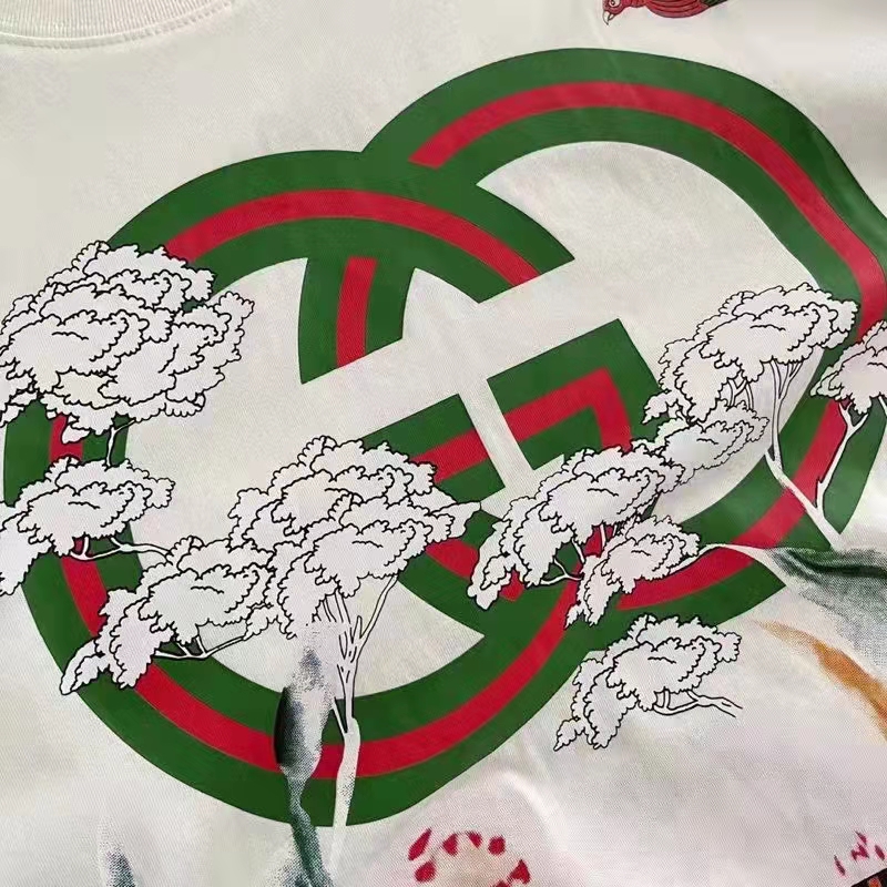 G*u*i gg men tiger flower interlocking g t-shirt off-white cotton jersey crewneck oversize fit