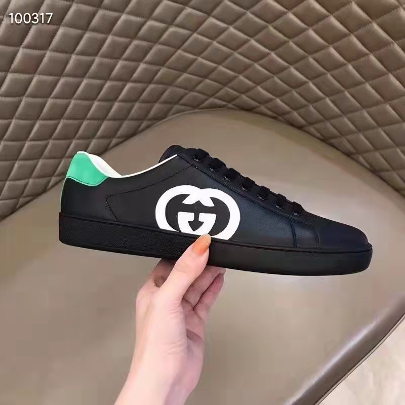 G*u*i gg unisex ace sneaker interlocking g black leather 1.5 cm heel