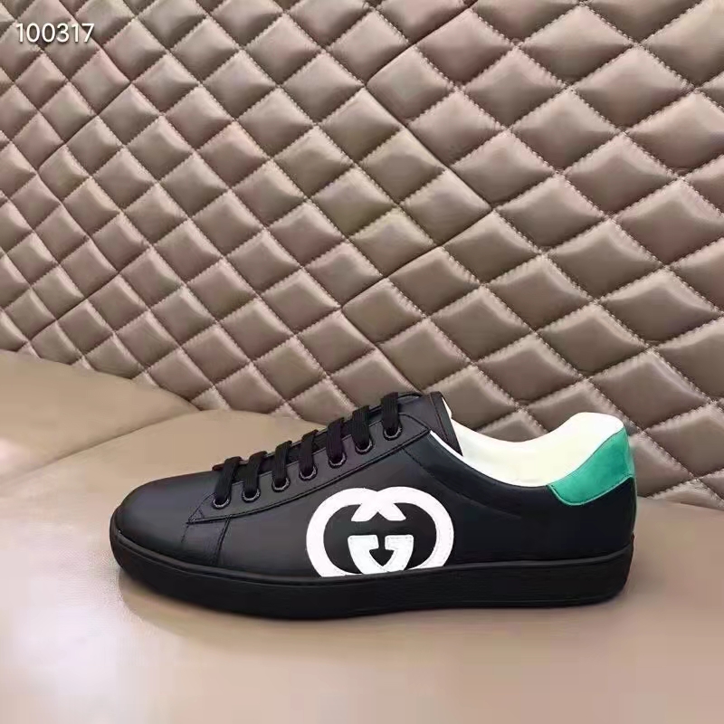 G*u*i gg unisex ace sneaker interlocking g black leather 1.5 cm heel