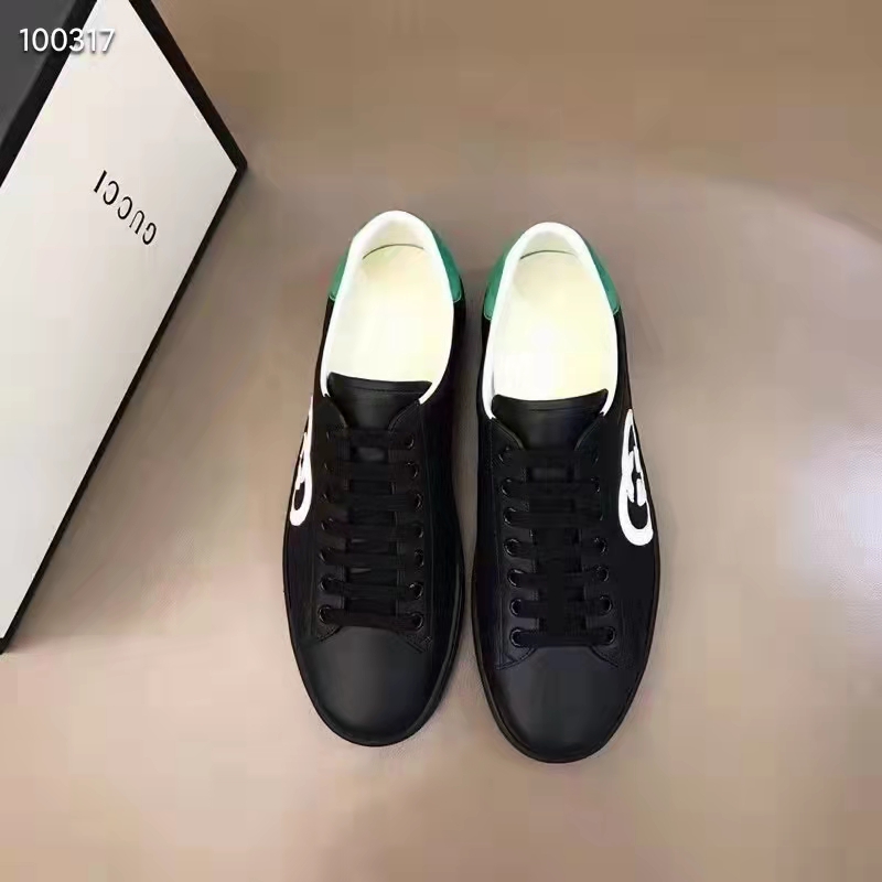 G*u*i gg unisex ace sneaker interlocking g black leather 1.5 cm heel
