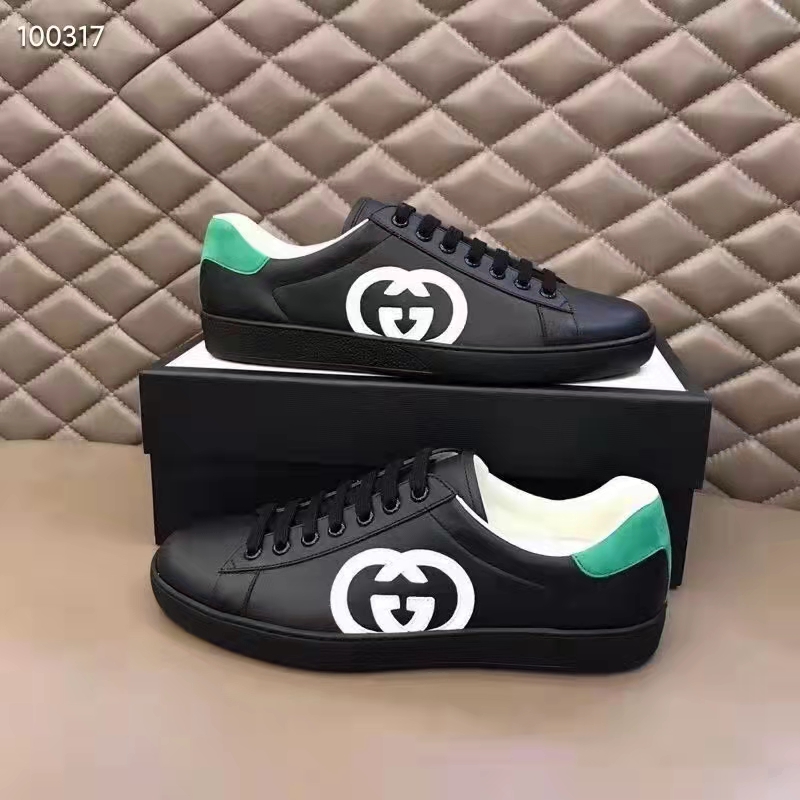 G*u*i gg unisex ace sneaker interlocking g black leather 1.5 cm heel