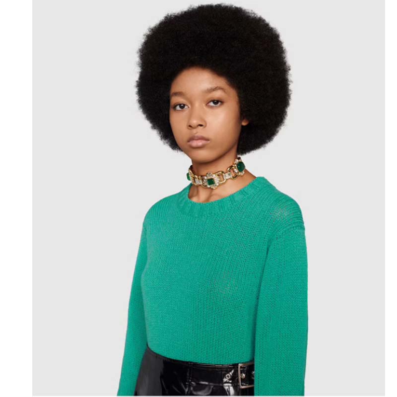 G*u*i gg women detachable feathers wool sweater double g embroidery crewneck