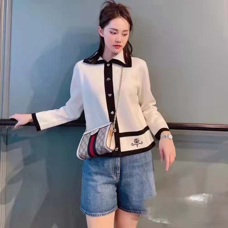 G*u*i gg women wool gg piquet jacquard polo shirt interlocking g embroidery