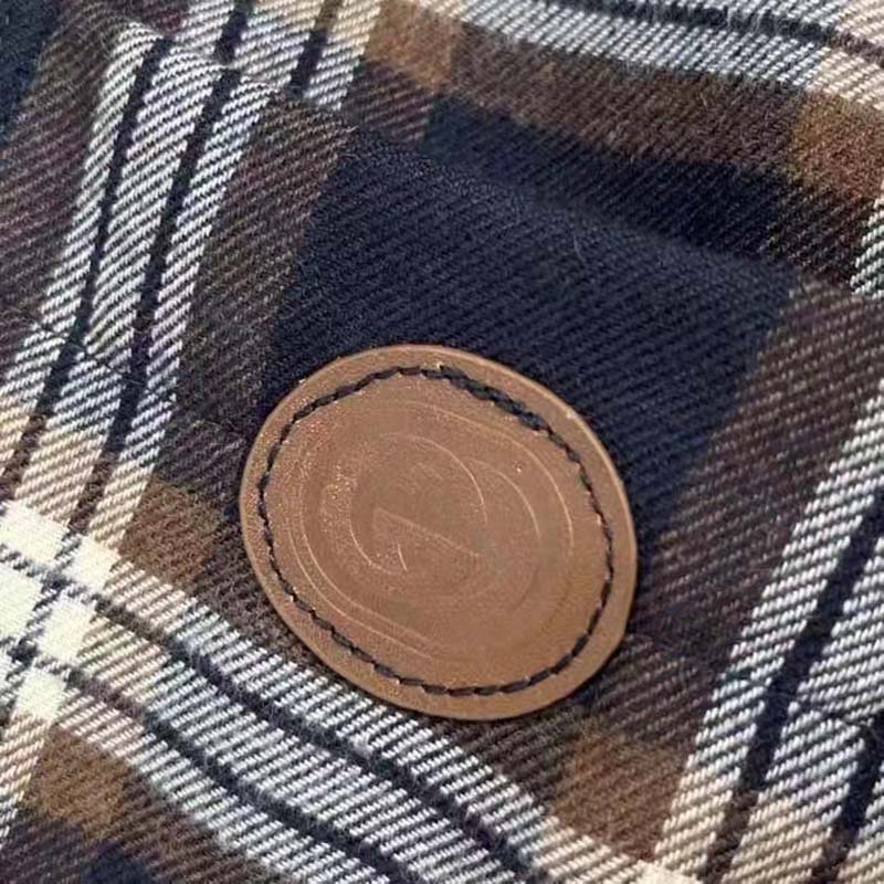 G*u*i men check wool shirt blue yellow check leather interlocking g tag