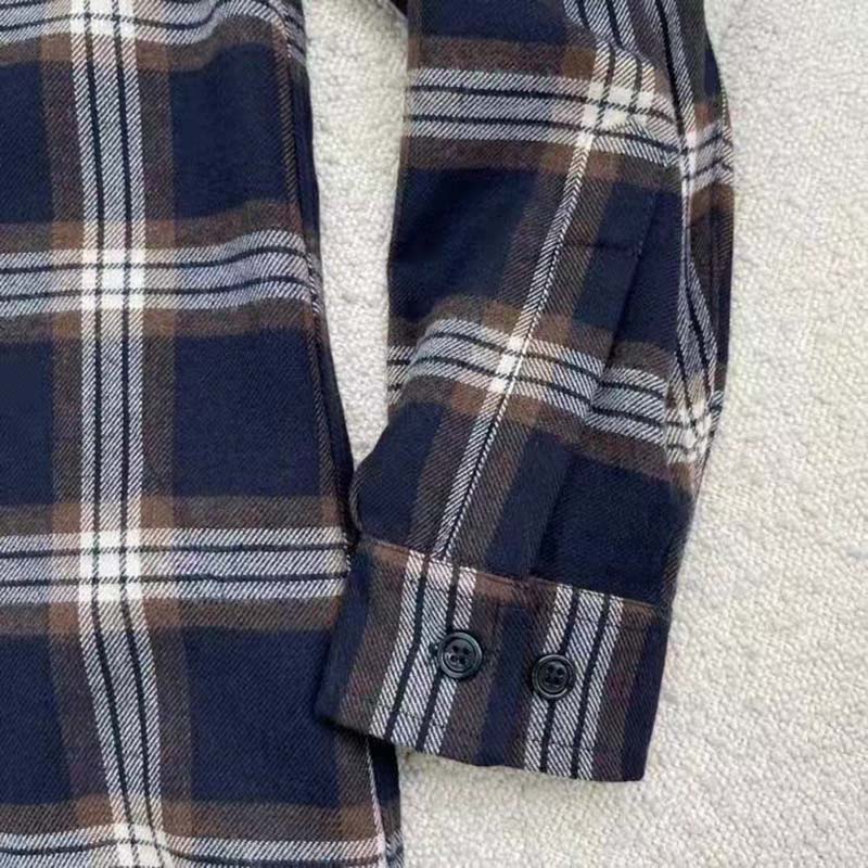 G*u*i women check wool shirt blue yellow check leather interlocking g tag