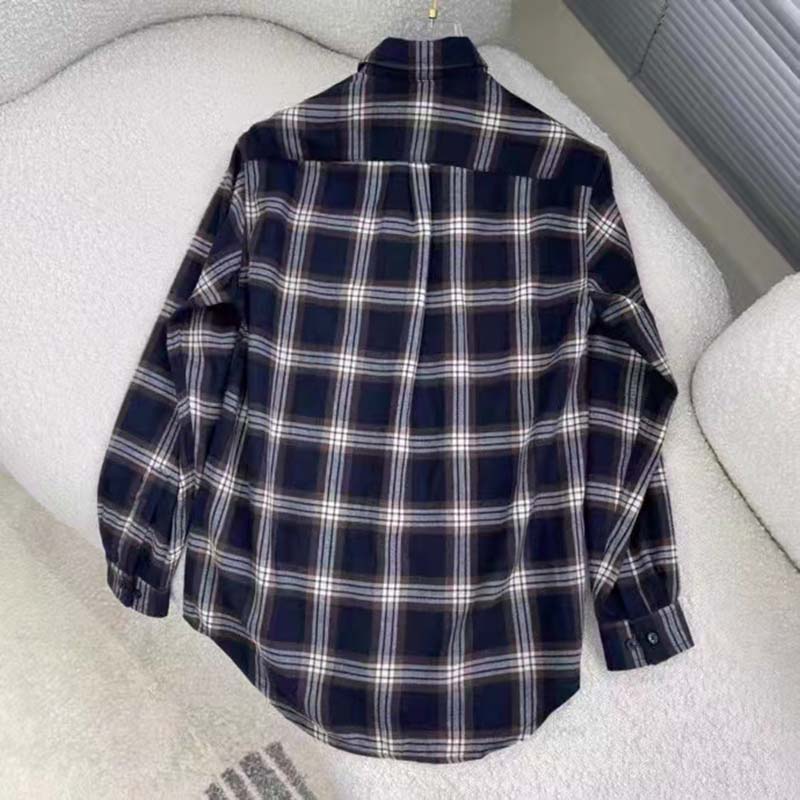 G*u*i women check wool shirt blue yellow check leather interlocking g tag