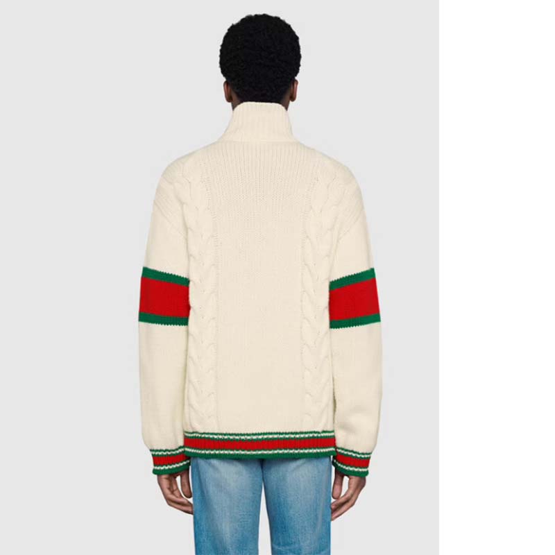 G*u*i men gg cable knit bomber jacket off-white cable knit wool