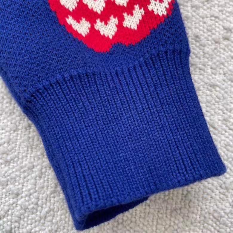 G*u*i women gg les pommes cotton cardigan dark blue red apple knit cotton jacquard