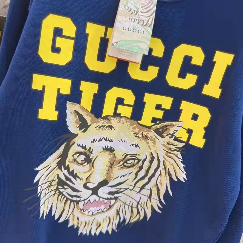 G*u*i men gg tiger cotton sweatshirt blue felted jersey crewneck