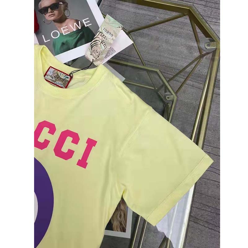 G*u*i men gg tiger interlocking g t-shirt yellow cotton jersey flower crewneck oversize fit