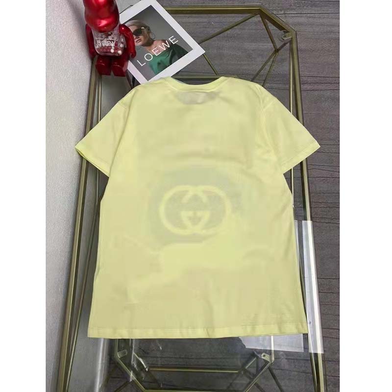 G*u*i men gg tiger interlocking g t-shirt yellow cotton jersey flower crewneck oversize fit