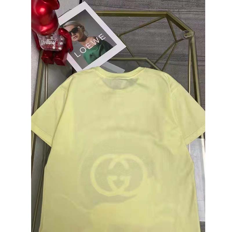G*u*i men gg tiger interlocking g t-shirt yellow cotton jersey flower crewneck oversize fit