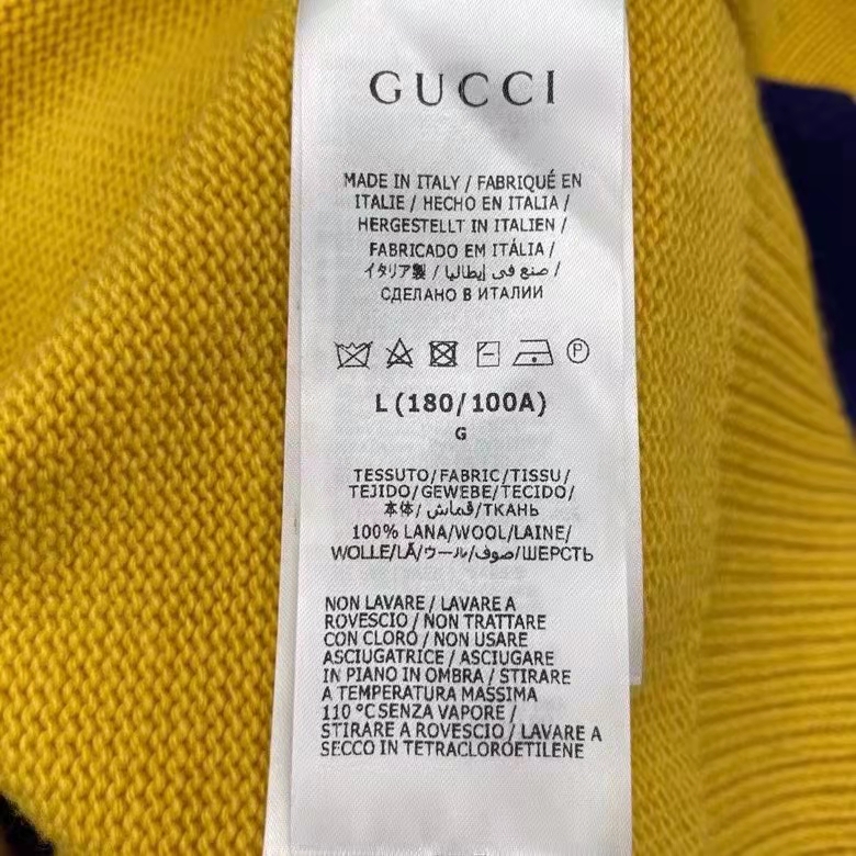G*u*i men G*u*i 100 wool sweater yellow wool blue red web 100 intarsia