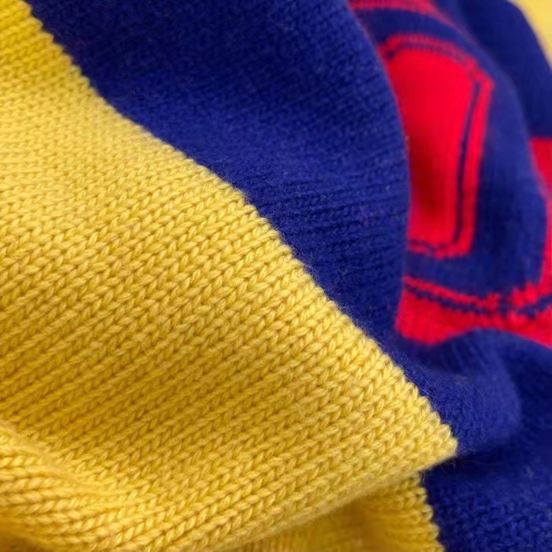 G*u*i men G*u*i 100 wool sweater yellow wool blue red web 100 intarsia