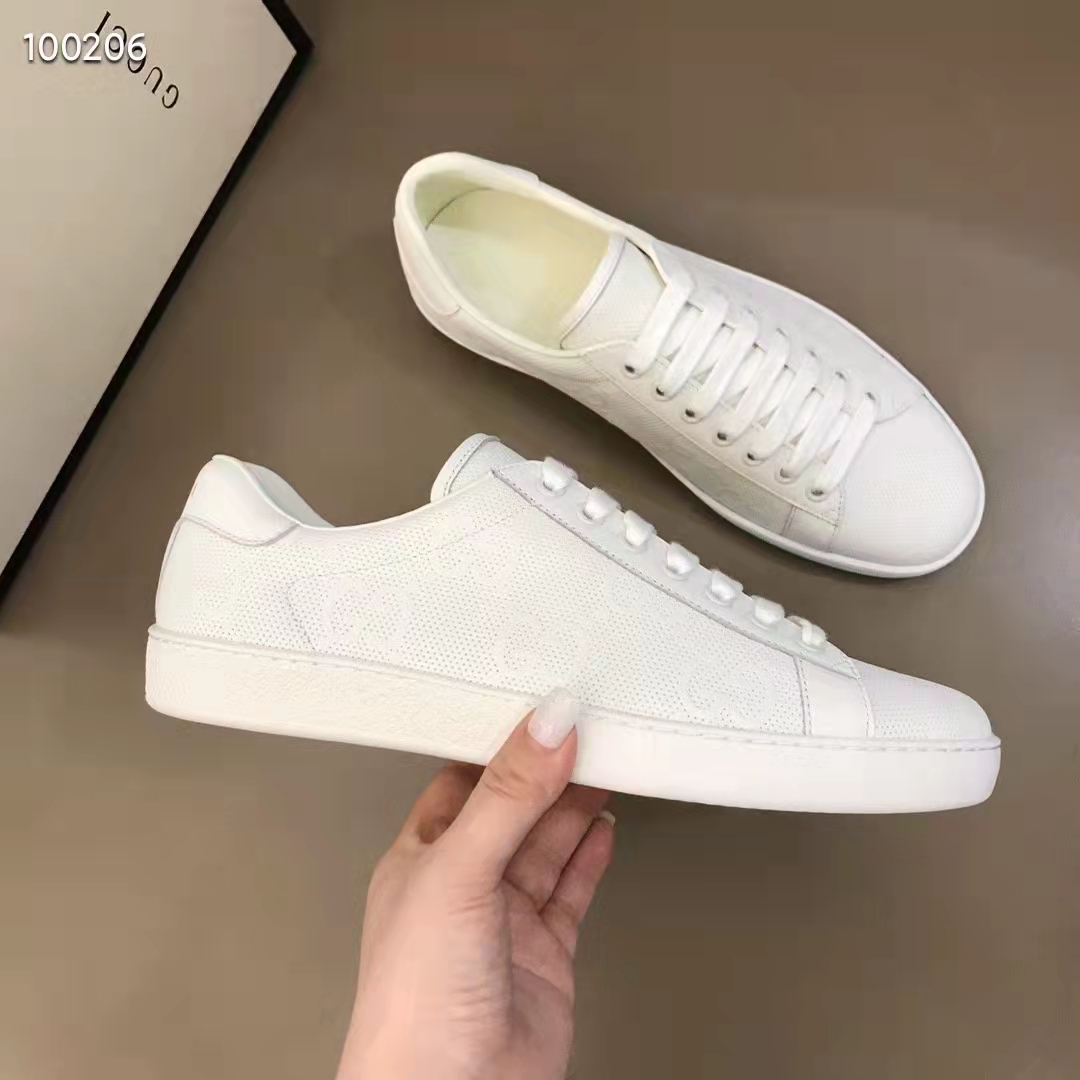 G*u*i unisex ace gg embossed sneaker white gg embossed leather rubber sole