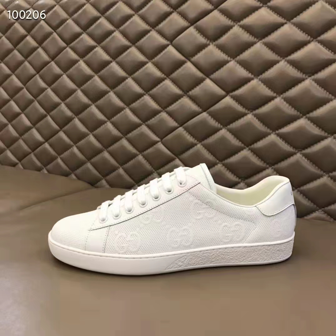 G*u*i unisex ace gg embossed sneaker white gg embossed leather rubber sole