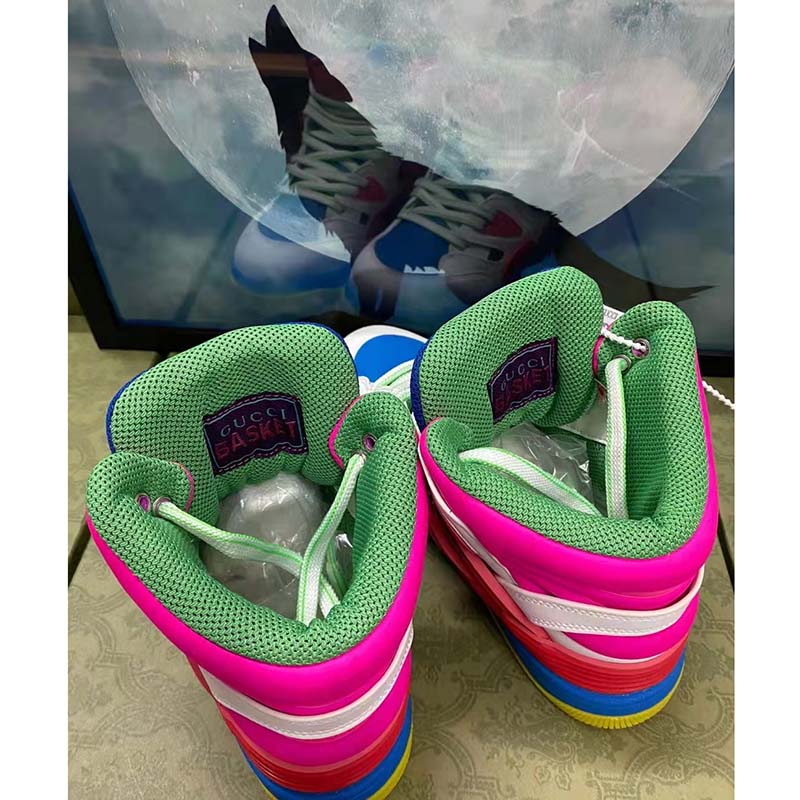 G*u*i unisex gg G*u*i basket sneaker pink demetra rubber interlocking grey mesh