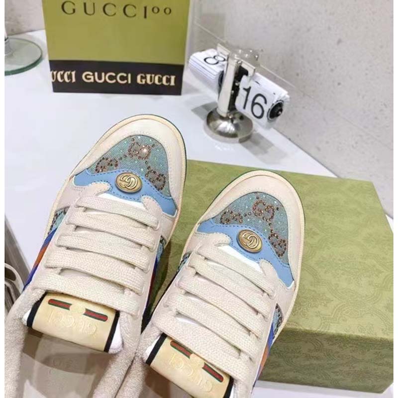 G*u*i unisex screener sneaker crystals brown blue gg canvas 3.6 cm heel