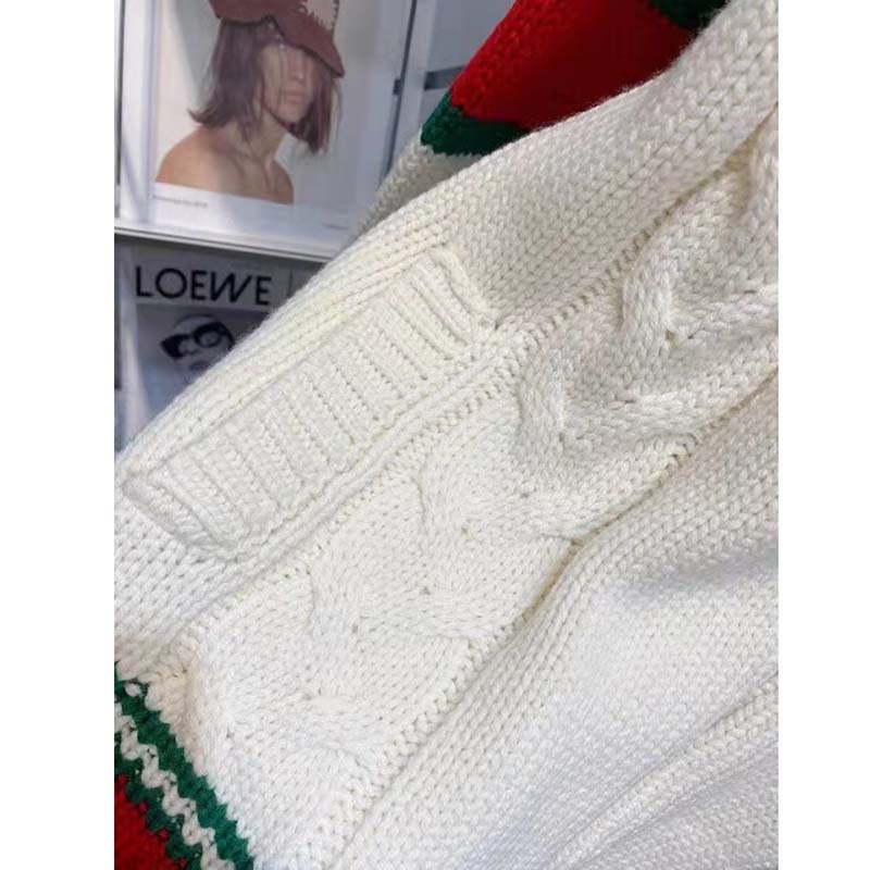 G*u*i men gg cable knit bomber jacket off-white cable knit wool