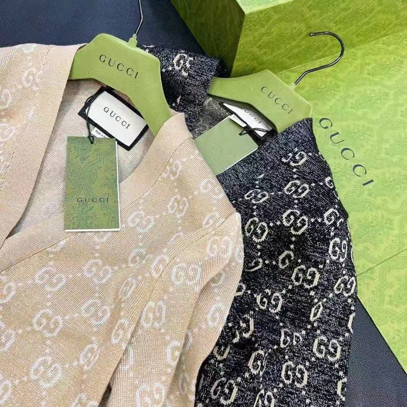 G*u*i women lamé gg jacquard cardigan black beige fine cotton
