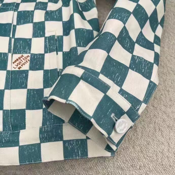 Louis Vuitton LV Men Damier Denim Trunker Jacket Ocean Cotton Regular Fit