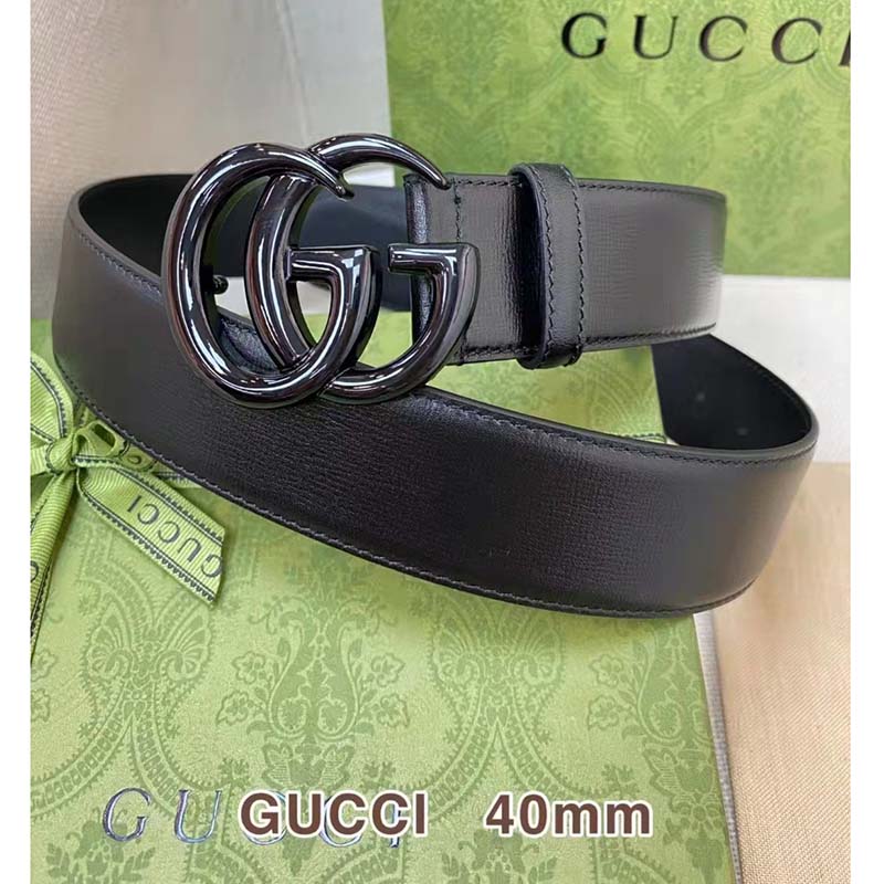 G*u*i unisex gg marmont wide belt black leather double g buckle 4 cm width