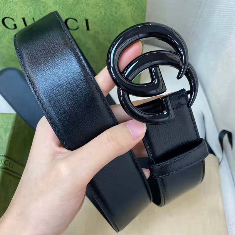 G*u*i unisex gg marmont wide belt black leather double g buckle 4 cm width