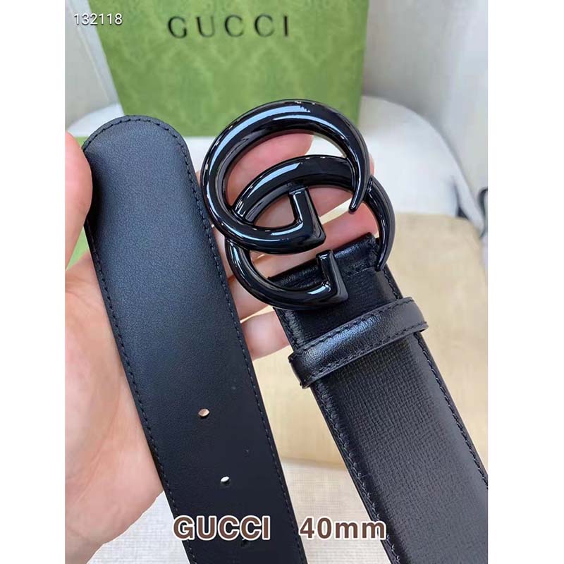 G*u*i unisex gg marmont wide belt black leather double g buckle 4 cm width