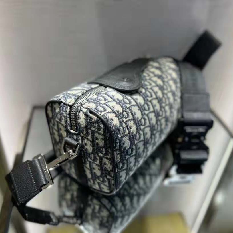 Dior Unisex CD Roller Messenger Bag Beige Black Dior Oblique Jacquard