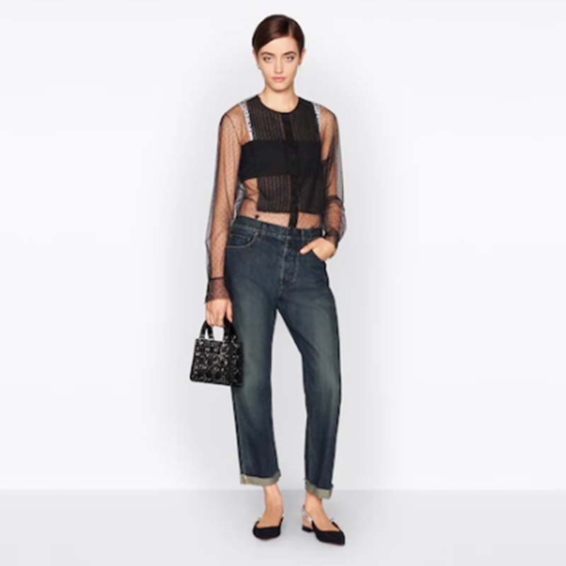 Dior Women CD Mini Lady Dior Bag Black Strass Cannage Satin